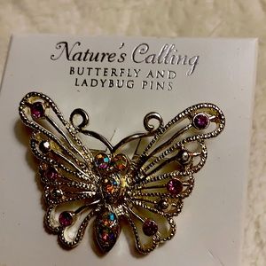 Women’s butterfly pin. Bee in box. Gold silver